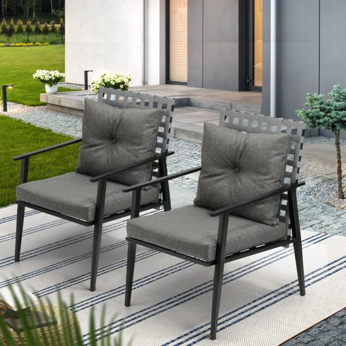 Livsip 2PCS Outdoor Armchairs Rattan Backrest Black - Image 5