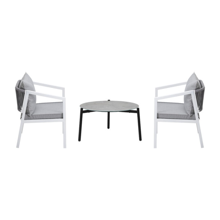 Livsip 3PCS Outdoor Patio Set 70cm Coffee Table White Chairs - Image 5