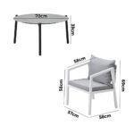 Livsip 3PCS Outdoor Patio Set 70cm Coffee Table White Chairs - Image 2