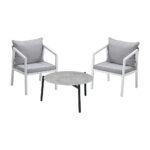 Livsip 3PCS Outdoor Patio Set 70cm Coffee Table White Chairs - Image 6