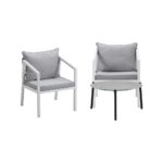 Livsip 3PCS Outdoor Patio Set 70cm Coffee Table White Chairs - Image 3