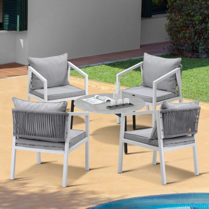 Livsip 5PCS Outdoor Patio Set 70cm Coffee Table 4 Armchairs - Image 5