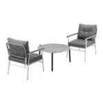 Livsip 3PC Outdoor Patio Set 70cm Table Grey and White Armchairs