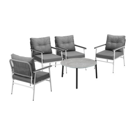 Livsip Outdoor Patio Set 5PC 70cm Table Grey and White Armchair