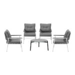 Livsip Outdoor Patio Set 5PC 70cm Table Grey and White Armchair - Image 4