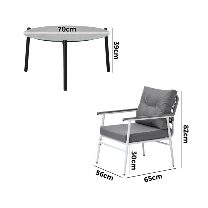 Livsip Outdoor Patio Set 5PC 70cm Table Grey and White Armchair - Image 3
