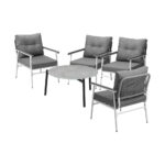 Livsip Outdoor Patio Set 5PC 70cm Table Grey and White Armchair - Image 5