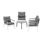 Livsip Outdoor Patio Set 5PC 70cm Table Grey and White Armchair - Image 2