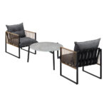 Livsip 3PCS Outdoor Patio Set Grey 70cm Coffee Table Rattan Chairs - Image 6