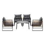 Livsip 5PCS Outdoor Patio Set 70cm Grey Coffee Table Rattan Chairs - Image 3