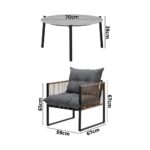Livsip 5PCS Outdoor Patio Set 70cm Grey Coffee Table Rattan Chairs - Image 6