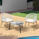 Livsip 3 Piece Outdoor Patio Set 70cm Table Polyester Chair Rope - Image 4