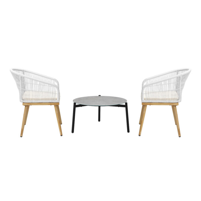 Livsip 3 Piece Outdoor Patio Set 70cm Table Polyester Chair Rope - Image 3