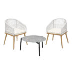 Livsip 3 Piece Outdoor Patio Set 70cm Table Polyester Chair Rope - Image 2