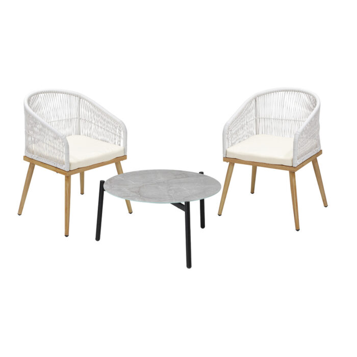Livsip 3 Piece Outdoor Patio Set 70cm Table Polyester Chair Rope - Image 2