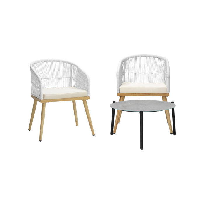 Livsip 3 Piece Outdoor Patio Set 70cm Table Polyester Chair Rope - Image 7
