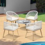 Livsip 5 Piece Outdoor Patio Set 70cm Table Polyester Chair Rope - Image 2