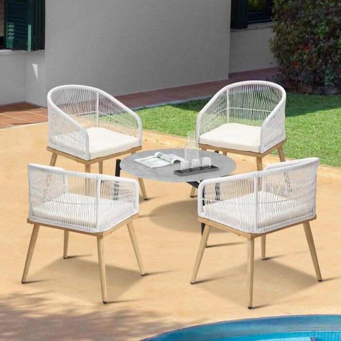 Livsip 5 Piece Outdoor Patio Set 70cm Table Polyester Chair Rope - Image 2