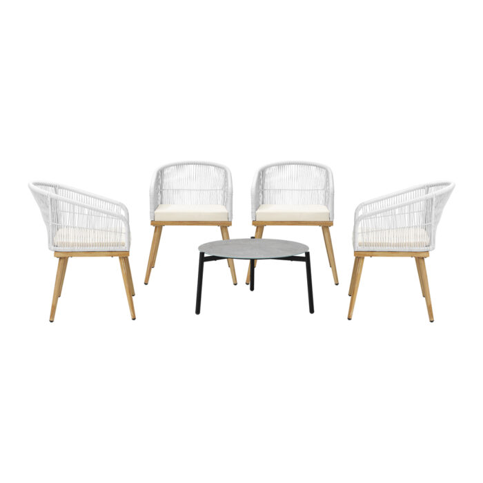 Livsip 5 Piece Outdoor Patio Set 70cm Table Polyester Chair Rope - Image 6