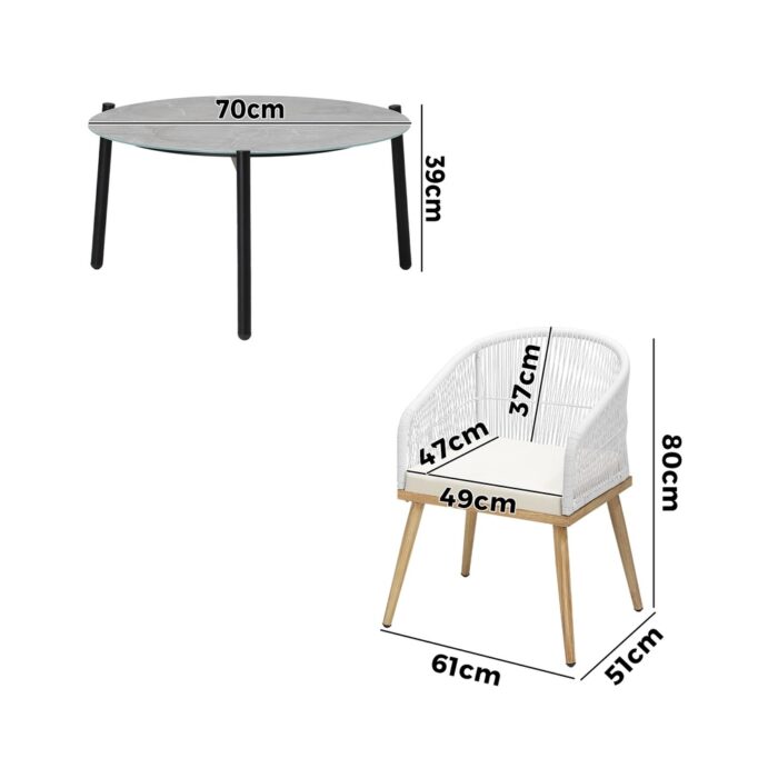 Livsip 5 Piece Outdoor Patio Set 70cm Table Polyester Chair Rope - Image 4