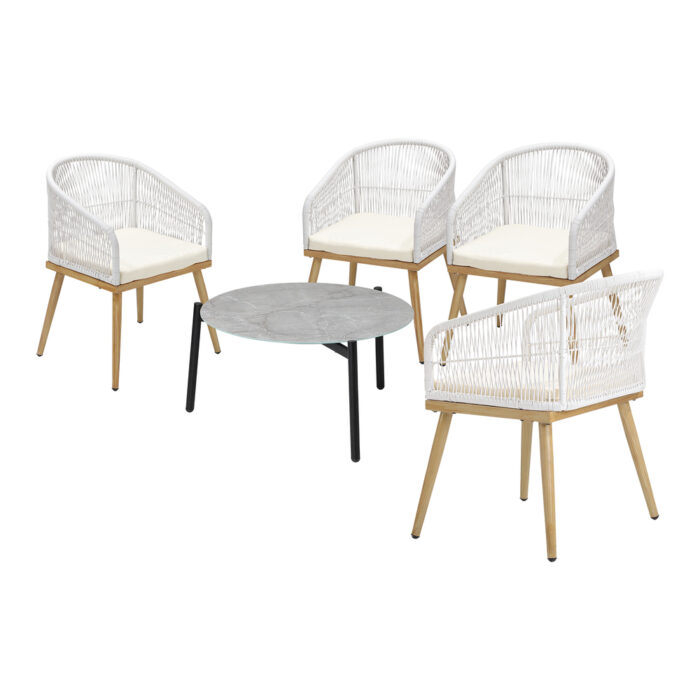 Livsip 5 Piece Outdoor Patio Set 70cm Table Polyester Chair Rope - Image 5