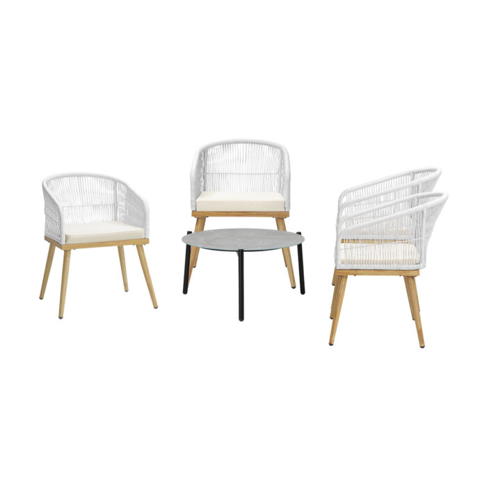 Livsip 5 Piece Outdoor Patio Set 70cm Table Polyester Chair Rope - Image 3