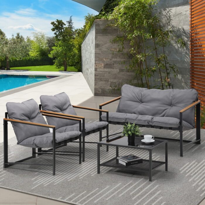 Livsip 4 Seater Outdoor Lounge Sofa Set Patio Chairs Table - Image 2