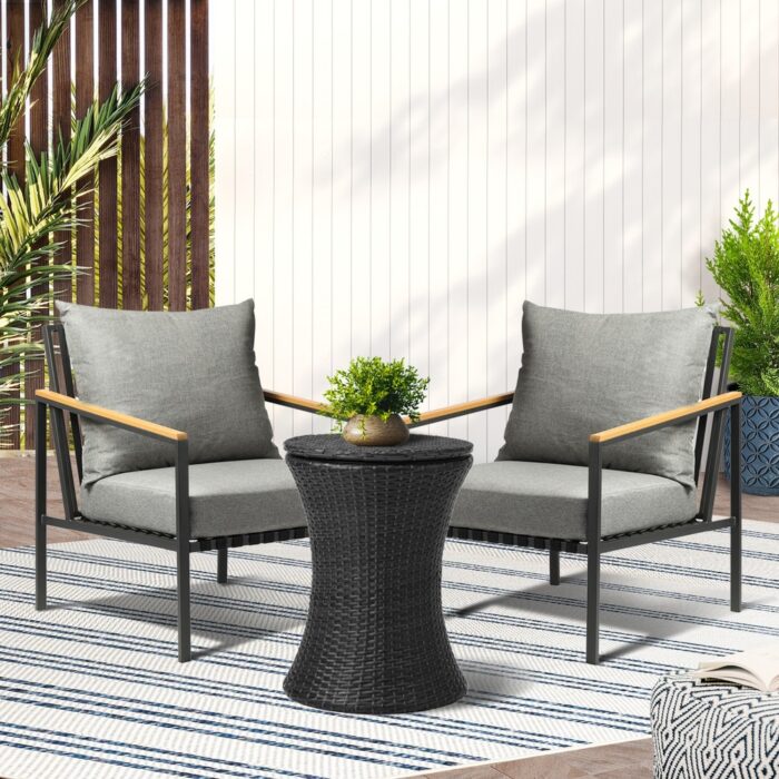 Livsip Outdoor Patio Set Ice Bucket Black Table Sofa Setting 3pcs - Image 5