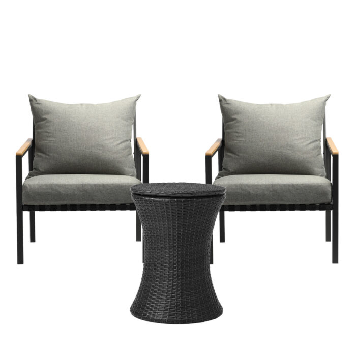 Livsip Outdoor Patio Set Ice Bucket Black Table Sofa Setting 3pcs - Image 7