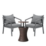 Livsip Outdoor Patio Set Ice Bucket Brown Table Bistro Setting 3pcs