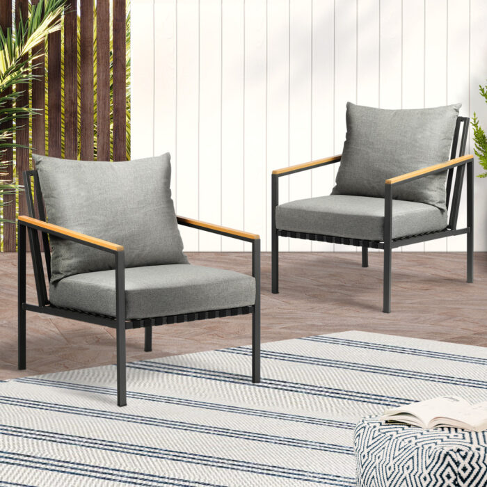 Livsip Outdoor Chairs with Cushions Black Frame X2 - Image 5