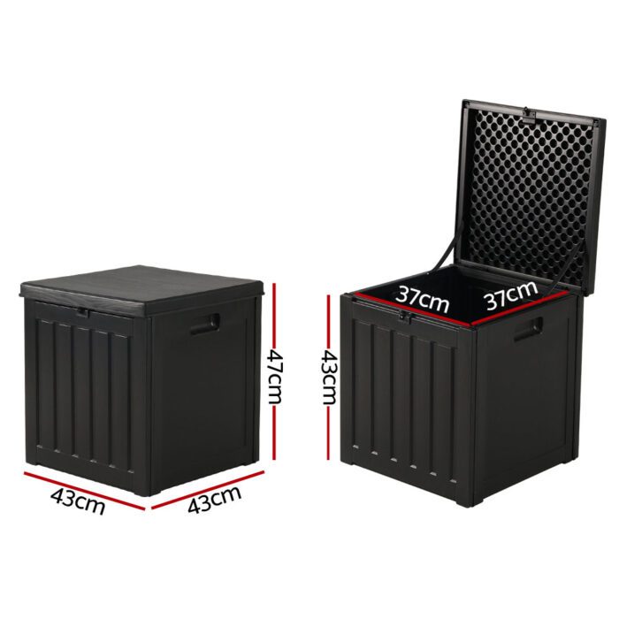 Gardeon Outdoor Storage Box 80L Container Lockable Garden Toy Tool Shed Black - Image 2