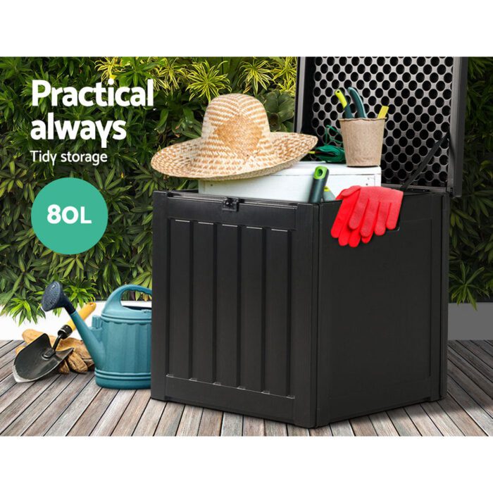 Gardeon Outdoor Storage Box 80L Container Lockable Garden Toy Tool Shed Black - Image 4
