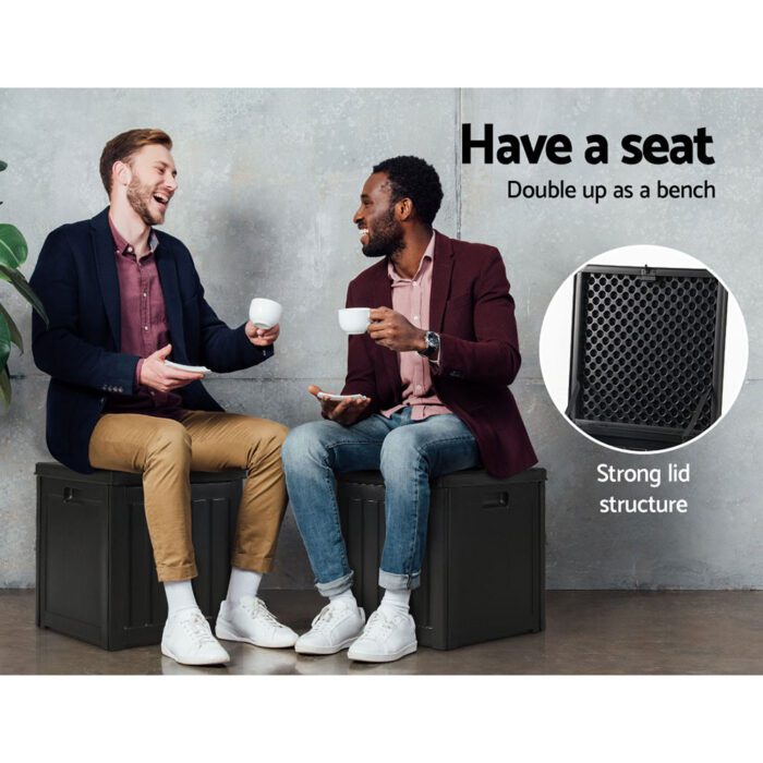 Gardeon Outdoor Storage Box 80L Container Lockable Garden Toy Tool Shed Black - Image 5