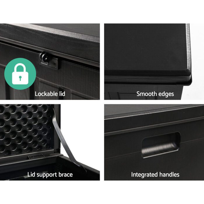 Gardeon Outdoor Storage Box 80L Container Lockable Garden Toy Tool Shed Black - Image 6