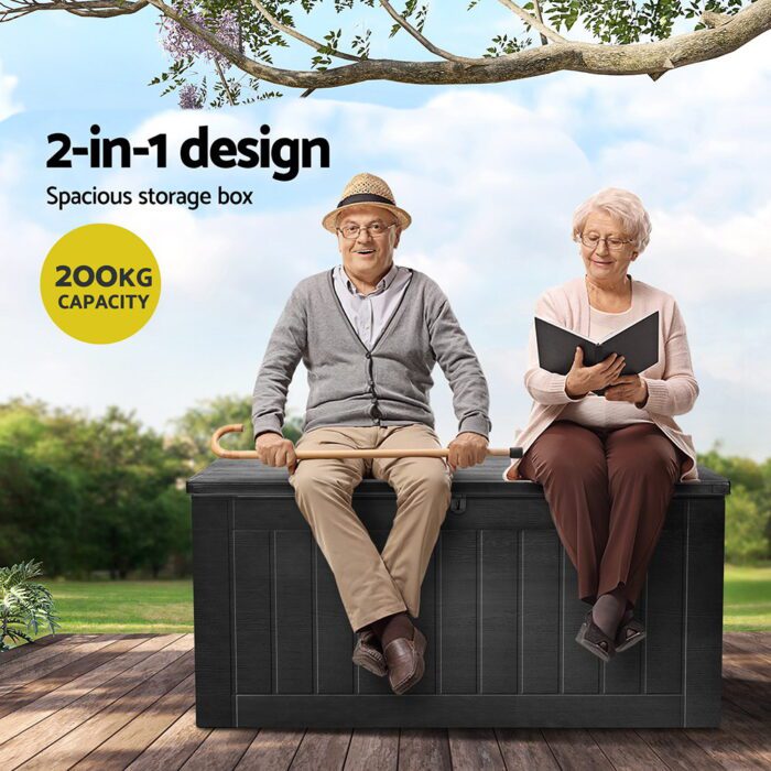 Gardeon Outdoor Storage Box 830L Container Lockable Bench Tool Shed All Black - Image 5