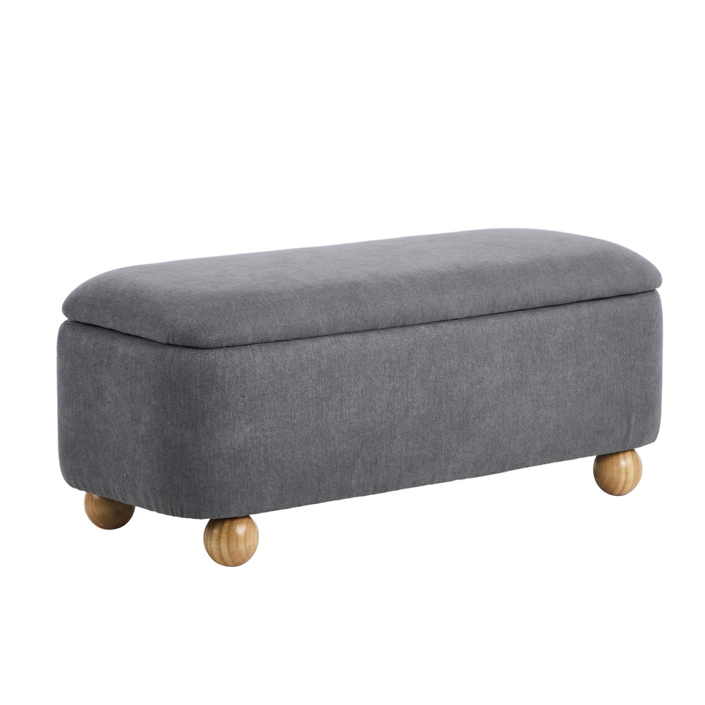 OTM-B-BALL-LIN-LTGY-01 Oikiture Storage Ottoman Foot Stool Linen Couch Bench Blanket Box - Image 1