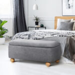 Oikiture Storage Ottoman Foot Stool Linen Couch Bench Blanket Box - Image 6