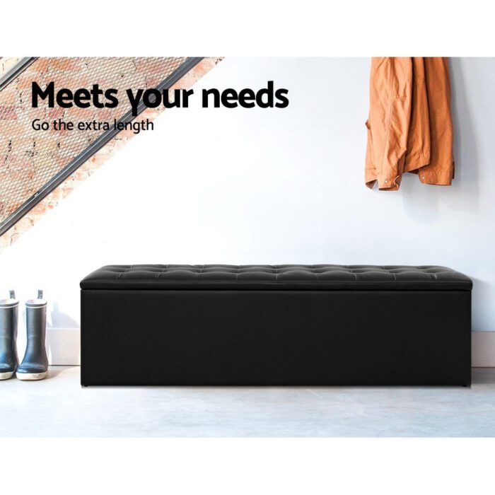Artiss Storage Ottoman Blanket Box 140cm Leather Black - Image 4