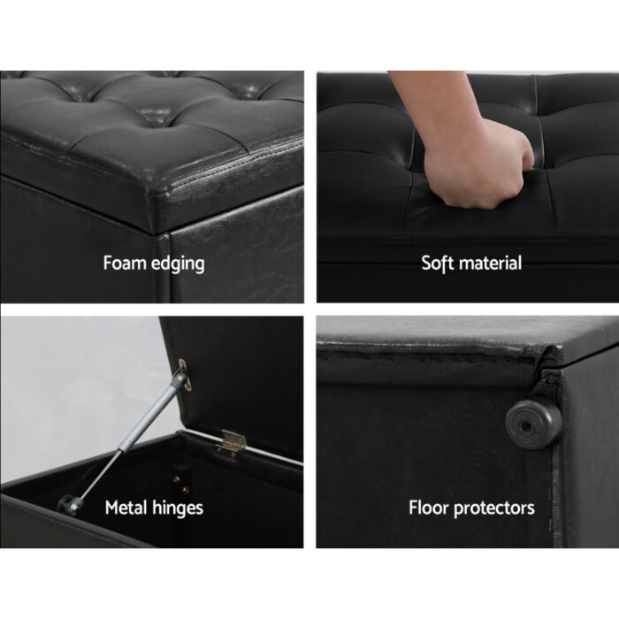 Artiss Storage Ottoman Blanket Box 140cm Leather Black - Image 6