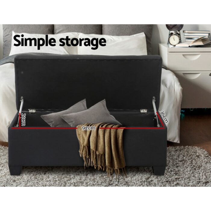 Artiss Storage Ottoman Blanket Box 97cm Linen Black - Image 6