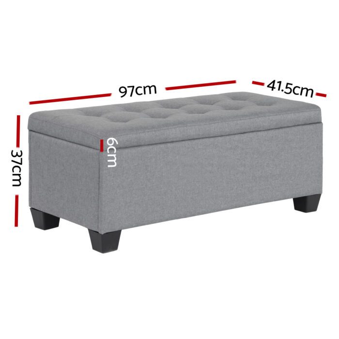 Artiss Storage Ottoman Blanket Box 97cm Linen Grey - Image 2
