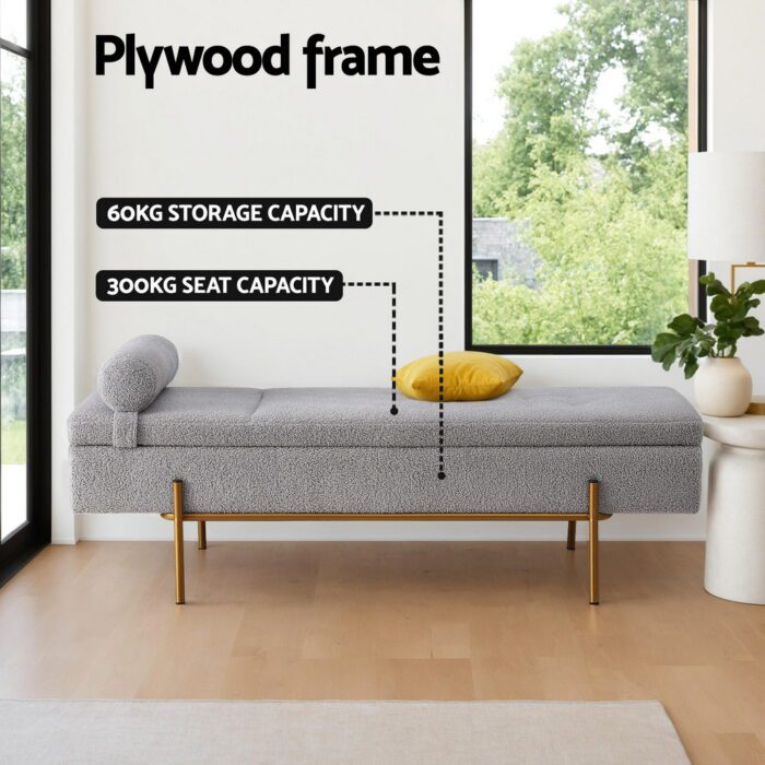 Artiss Storage Ottoman Bed 140cm Pillow Foot Stool - Image 4