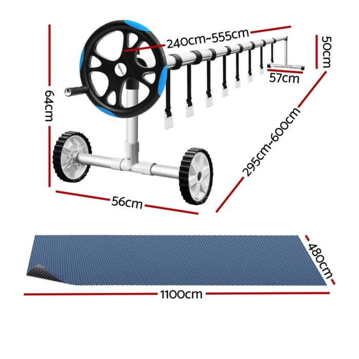 Aqua Buddy Pool Cover 600 Micron 11x4.8m w/ Roller 5.55m Black Solar Blanket - Image 2