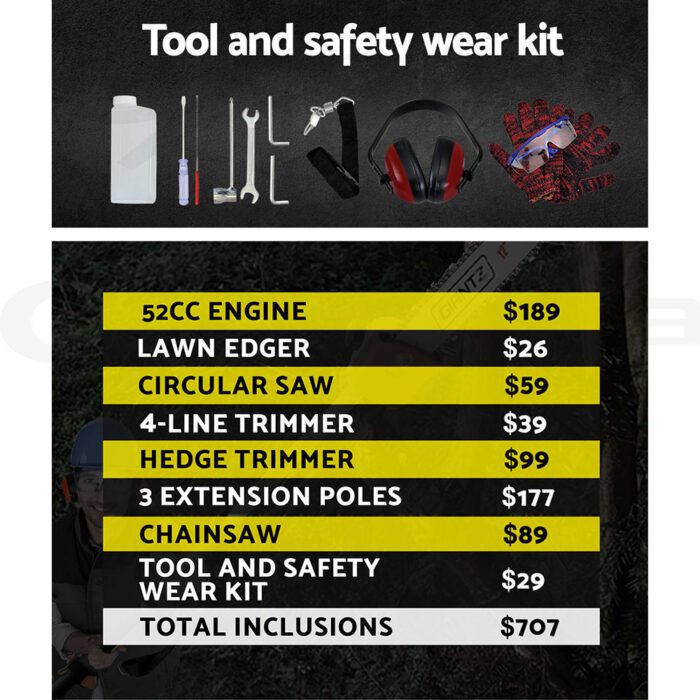 Giantz Pole Chainsaw 2 Stroke Petrol Hedge Trimmer Tree Pruner 7 In 1 - Image 6