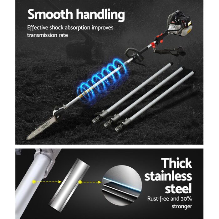 Giantz 62CC Pole Chainsaw Hedge Trimmer Brush Cutter Whipper 7-in-1 5.6m Black - Image 4