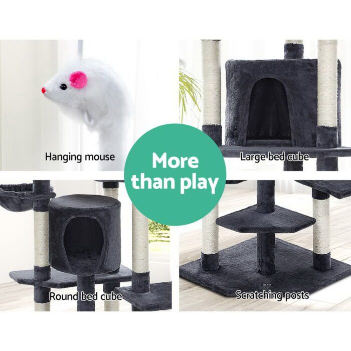 i.Pet Cat Tree 203cm Tower Scratching Post Scratcher Condo Trees House Bed Grey - Image 5