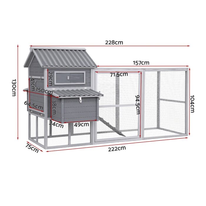 i.Pet Chicken Coop Rabbit Hutch Extra Large Wooden Run Bunny Cage Poultry House Outdoor - Image 2