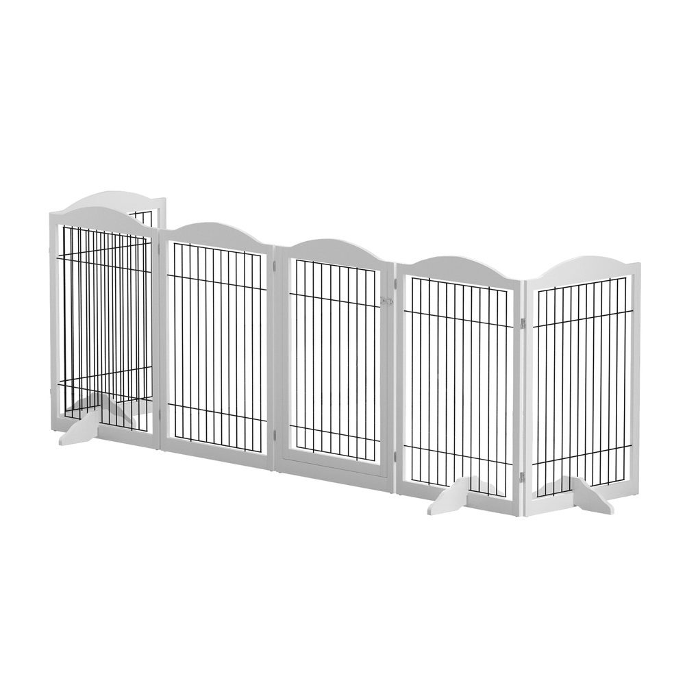 PET-DOGPLAYPEN-85-WH-167871-00 i.Pet Dog Playpen Enclosure 6 Panel Pet Fence Wooden Play Pen - Image 1