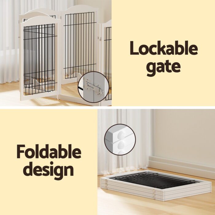 i.Pet Dog Playpen Enclosure 6 Panel Pet Fence Wooden Play Pen - Image 6